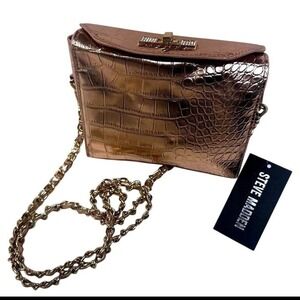 Steve Madden Beliza Rose Gold Metallic Croc Top Lock Crossbody Bag Rhinestone